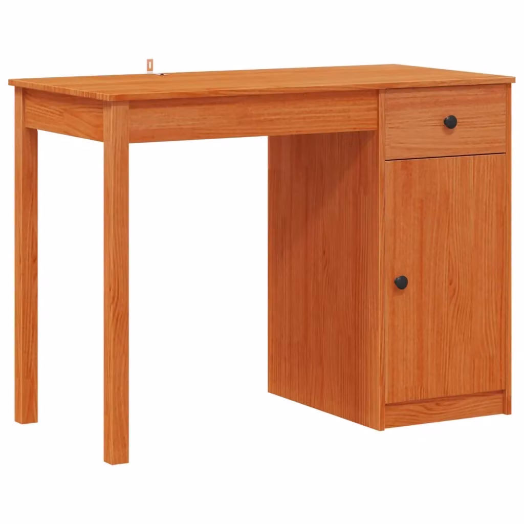 Scrivania moderna vidaXL in legno di pino massiccio color marrone cera L: 100 cm, P: 50 cm, H: 74 cm – 2