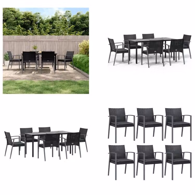 vidaXL Set da pranzo da giardino 7 pezzi con cuscini in polirattan e acciaio - Set da pranzo da giardino - Set da pranzo da giardino - Set da pranzo da esterno