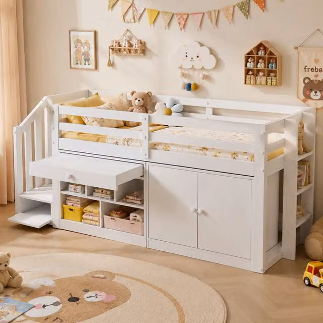 letto per bambini in legno massello bianco 90 x 200 cm