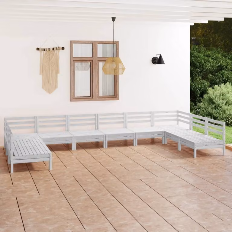 The Living Store Set salotto da giardino 10 pezzi in legno di pino massiccio bianco