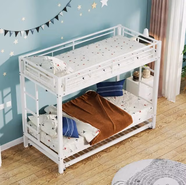 Letto a castello 90x200 cm; con letto estraibile; metallo; bianco