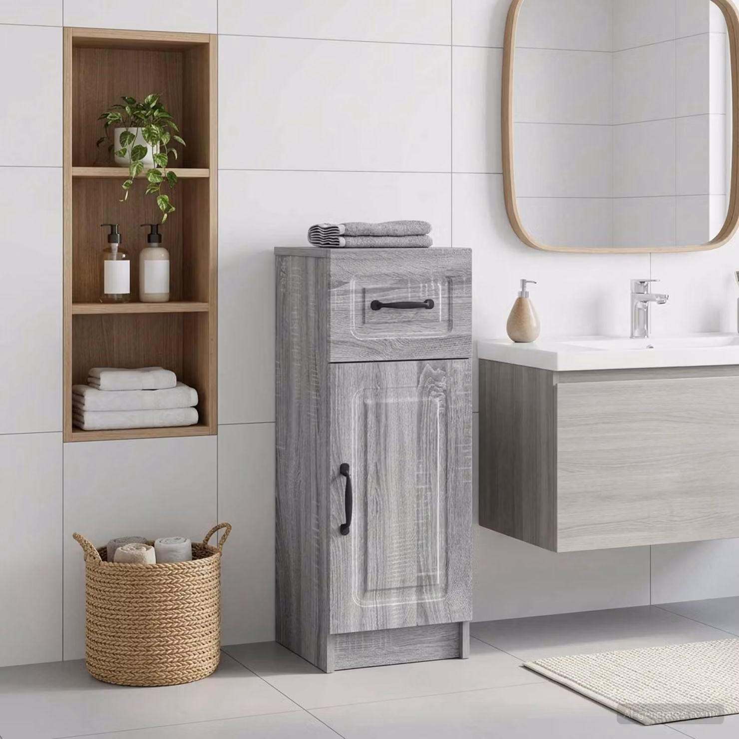 Mobiletto da bagno moderno vidaXL UTRECHT grigio con ante a battente L/P/H: 30 x 31 x 77 cm