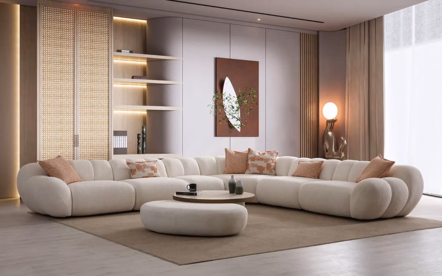 Stilvolles Wohnzimmer Set Luxuriöses Ecksofa Couchtisch Pouf Möbel