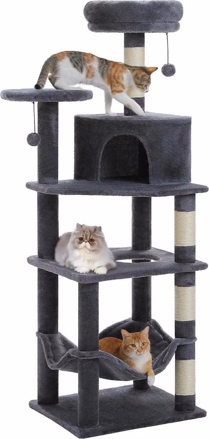 Albero per gatti, struttura a 5 livelli, accogliente tiragraffi, AMT0331DGY, L