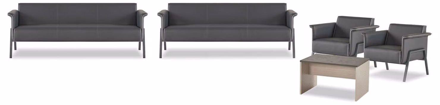 Graues Arbeitszimmer Set 2x Leder 3-Sitzer Moderner Büro Beistelltisch