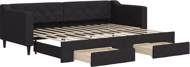 Divano letto | Sof¨¤ letto | Letto singolo Estraibile con Cassetti Nero 80x200 cm in Tessuto