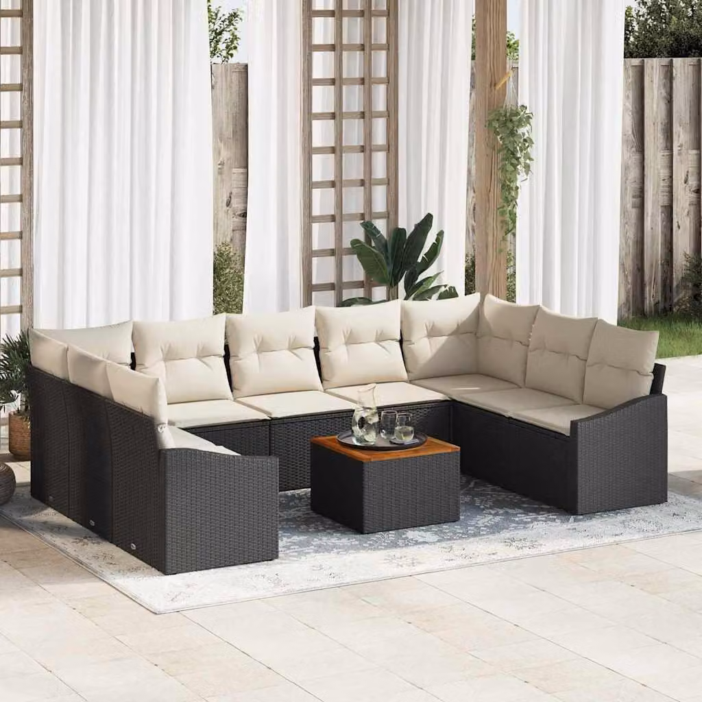 Maison Exclusive - Set Divano da Giardino con cuscino 10 pcs Nero polyrattan