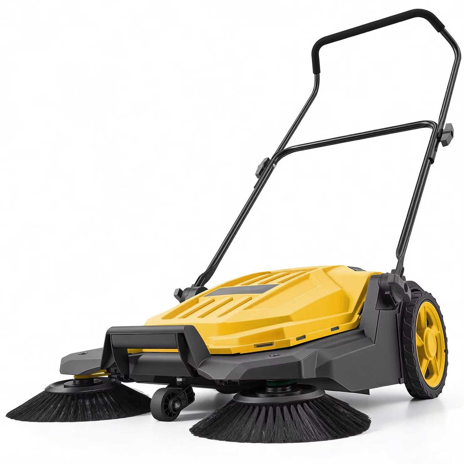 Spazzatrice manuale - Spazzatrice a mano - Larghezza di lavoro: 65 cm - Contenitore di raccolta: 18,9 litri - Manico pieghevole regolabile - Ideale per cortili, vialetti, terrazze, garage - Colore: giallo