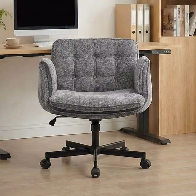 Sedia da ufficio girevole OKWISH in tessuto grigio con braccioli regolabili, altezza regolabile e rotazione a 360°