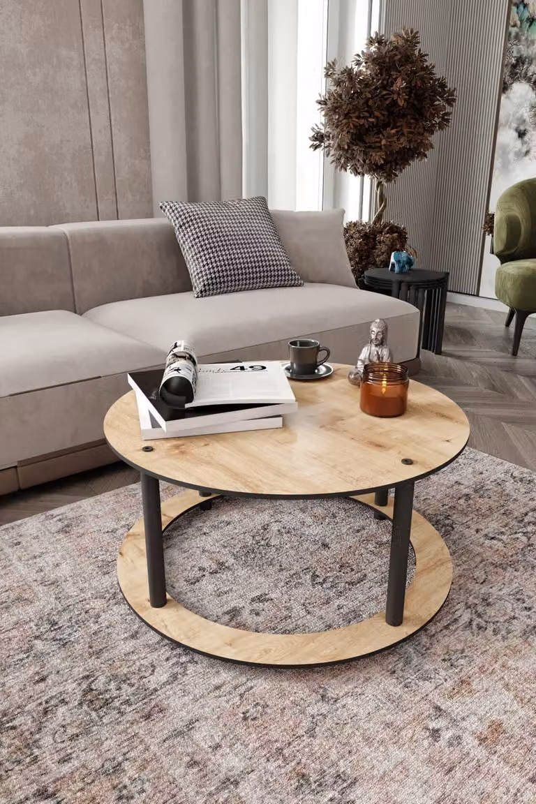 Skye Decor, tavolino di alta qualità, Ø 70 cm, altezza 38 cm | 100% MDF con gambe robuste e compatte | Design elegante e moderno in marrone | Ideale per soggiorni e ambienti in stile industriale.