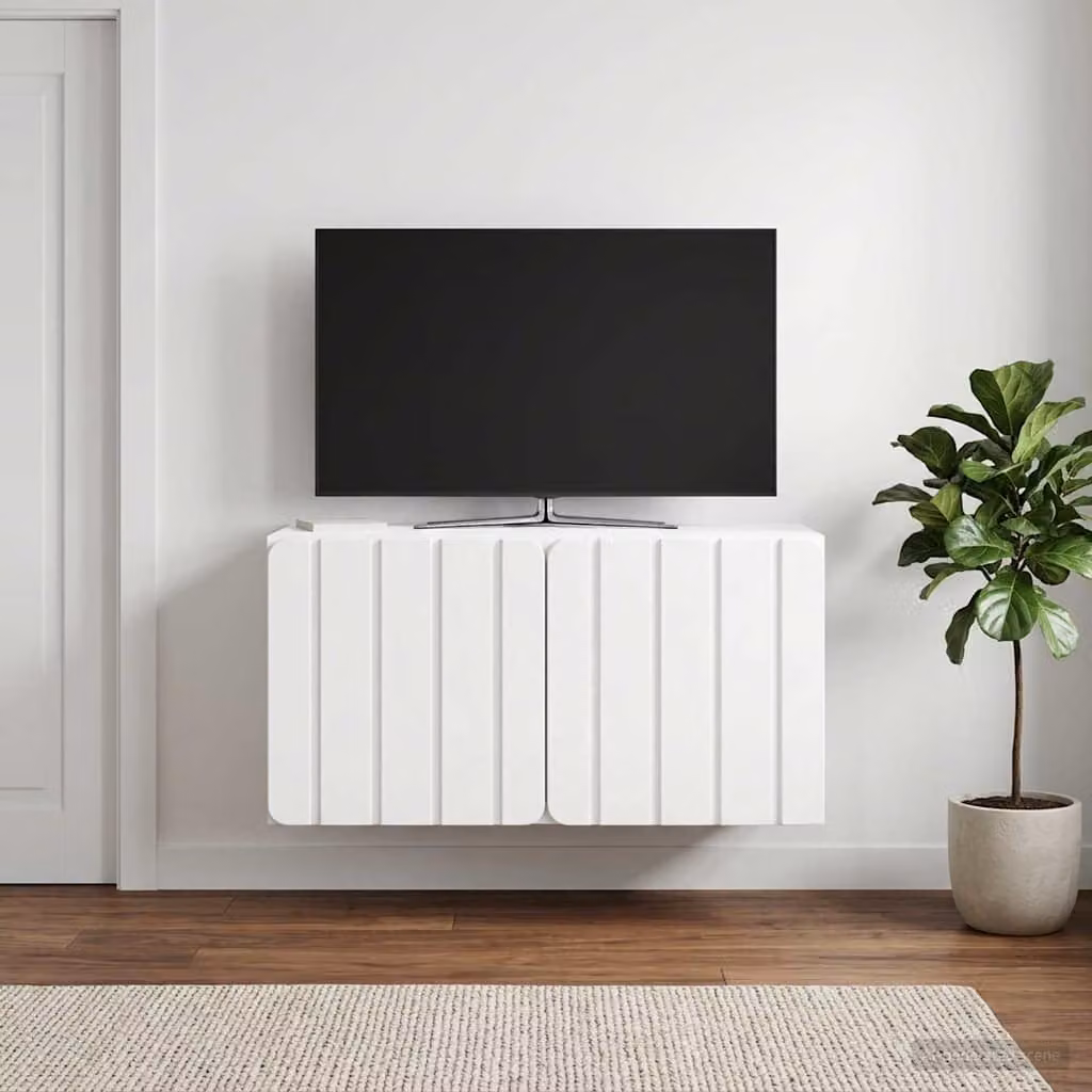 vidaXL Mobile Porta TV da Muro Moderno in MDF Bianco L: 59,5 cm, P: 31 cm, H: 30 cm