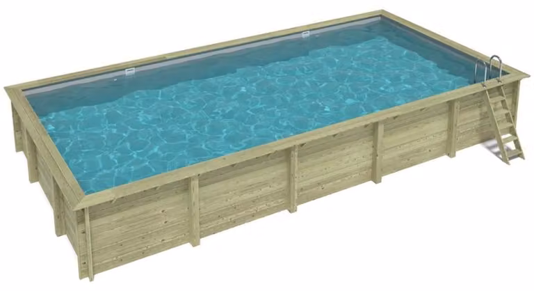 Piscina in legno AQUA 10.2 x 5.2 - H.1.45 m, grigio, con supporti fissati al calcestruzzo