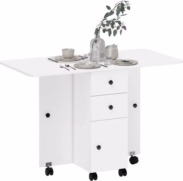 Tavolo da pranzo pieghevole salvaspazio Xylo per 6 persone con 2 cassetti, bianco, L: 120 cm, P: 60 cm, H: 76.5 cm