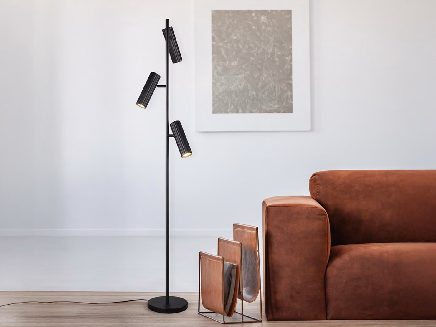 Lampada da terra moderna a LED con 3 spot metallo nero lampada da lettura soggiorno altezza 150cm