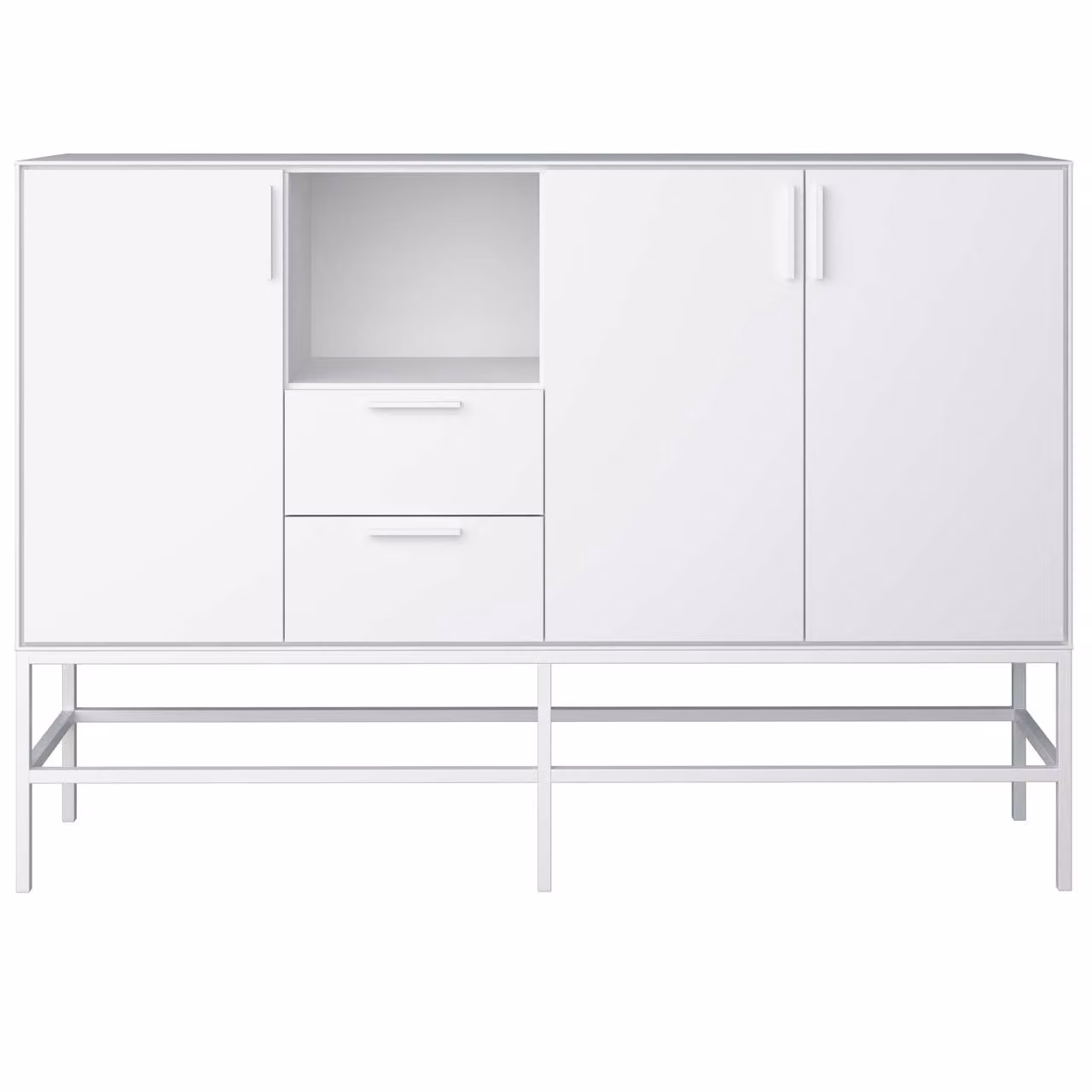 Credenza Ravn 3 ante e 2 cassetti, laccata bianca, struttura in metallo bianco.