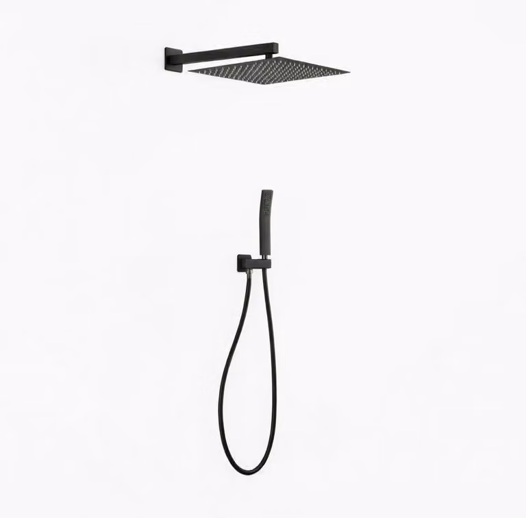 Set doccia completo di soffione quadrato 30x30 cm e set doccetta KZ-1004-2 MUMBAI - Nero Opaco