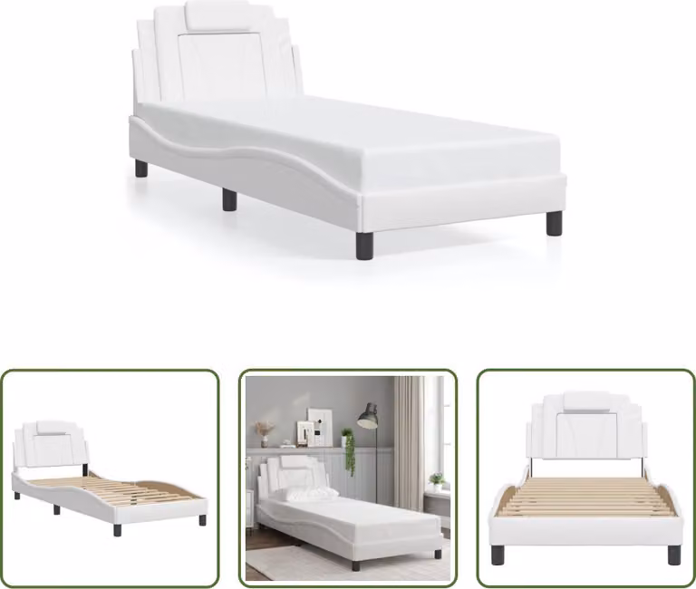 The Living Store Struttura letto con testiera bianca 90x200 cm in ecopelle