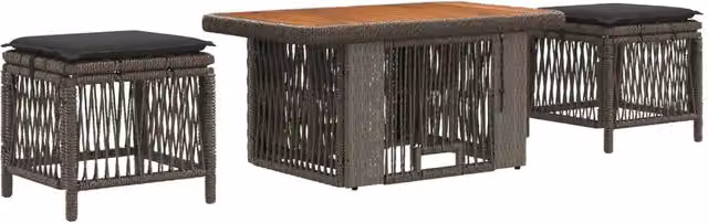 Set da Pranzo da Giardino Moderno in Polyrattan e Legno di Acacia Grigio e Antracite