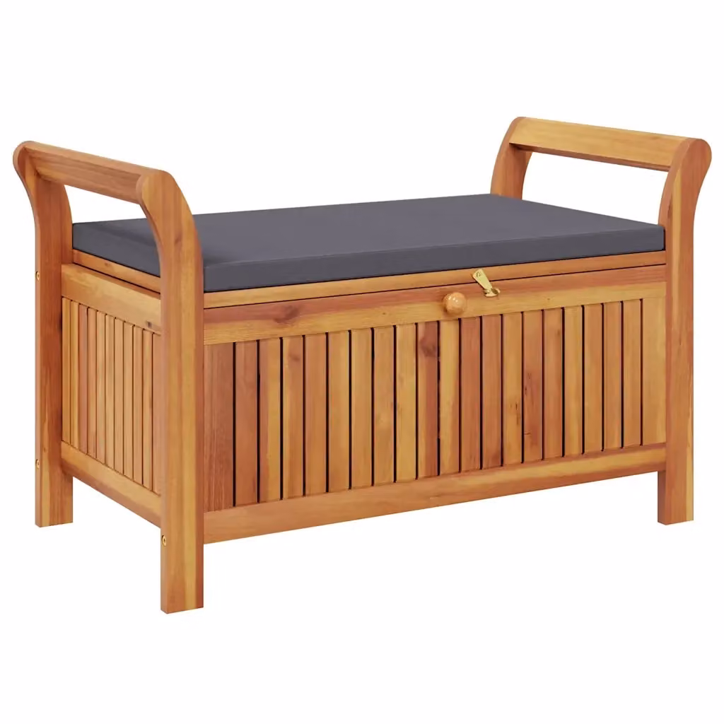 Panca portaoggetti da giardino vidaXL in legno di acacia con cuscini grigi L: 91 cm, P: 43 cm, H: 50 cm – 2
