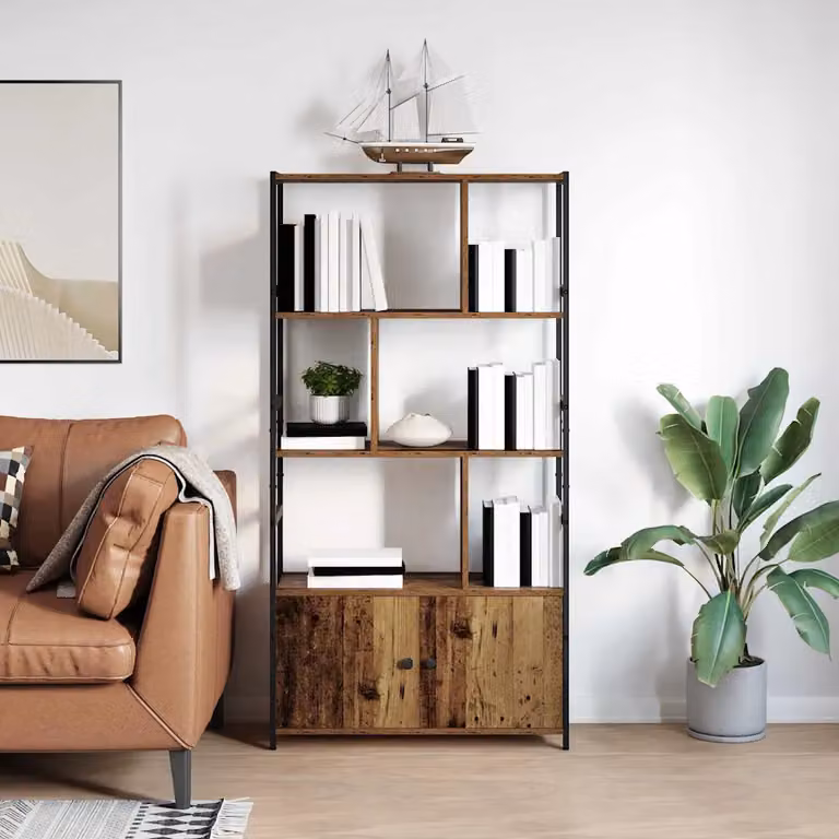 Libreria a scala moderna vidaXL in legno e metallo color marrone L 80 x P 30 x H 155,5 cm
