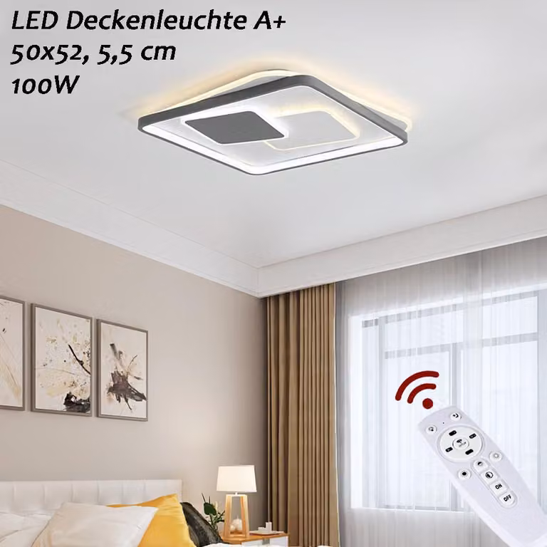 LED 9643-FX, 50x52 cm, altezza 5,5 cm. Plafoniera LED con telecomando, con possibilità di regolare il colore e l'intensità della luce