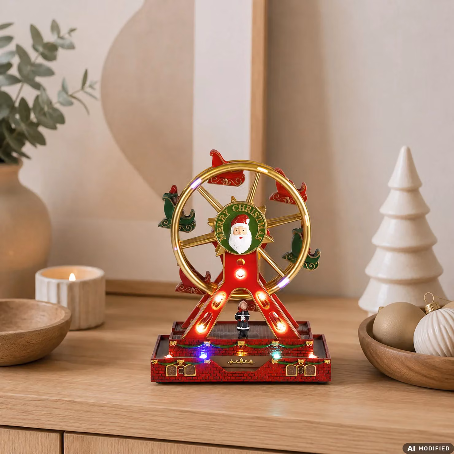 Vestiamo Casa Gran Natale Ruota Panoramica Natalizia con Movimento, Musica e LED Multicolore, Altezza: 18,5 cm – 2