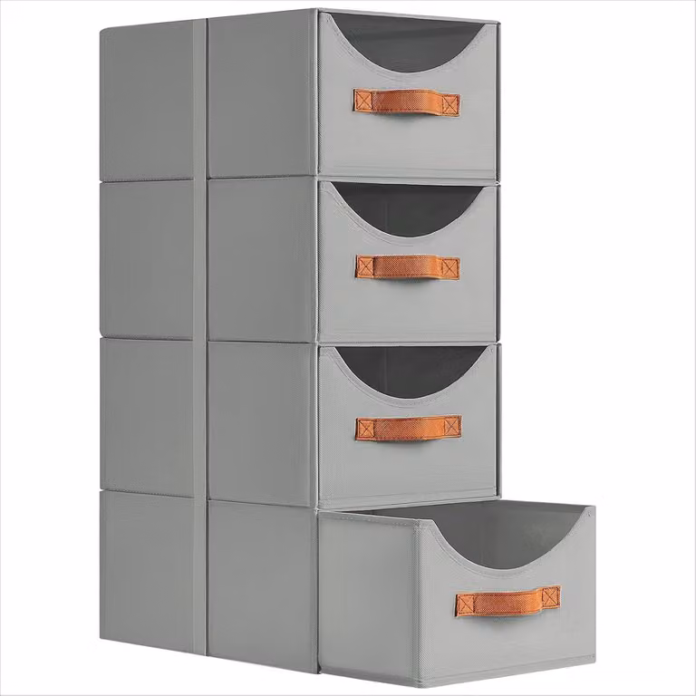 Set di contenitori pieghevoli, 4 pezzi, grigi, dimensioni 35 x 25 x 17 cm, ideali per riporre vestiti