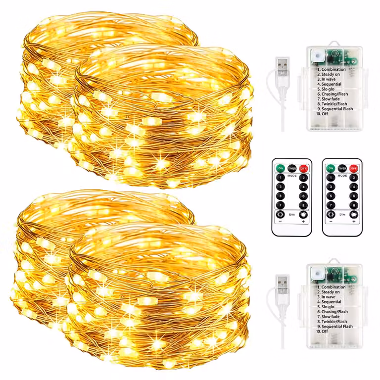 Set da 2, catena luminosa da 10 metri con 100 LED, alimentata a batteria, luce bianco caldo