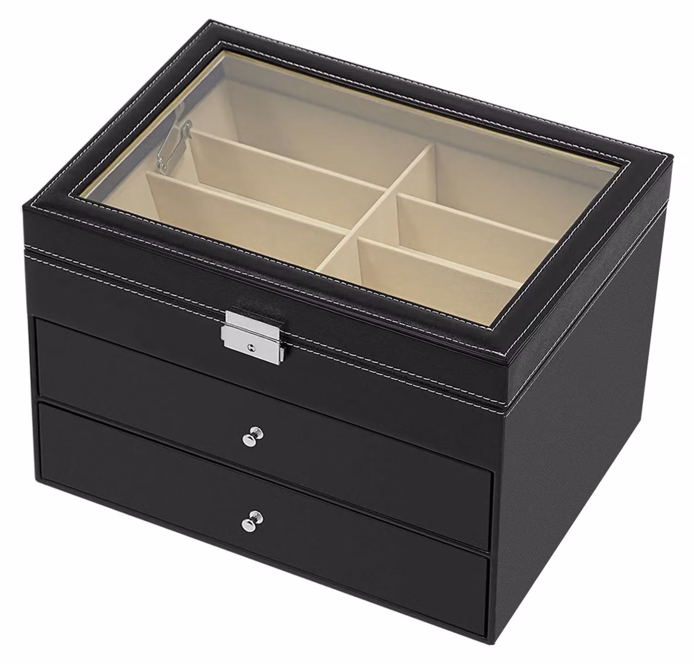 Custodia per occhiali e occhiali da sole - Scatola espositiva a 3 livelli con cassetto - Organizer in (PU) - Adatta per negozi e uso domestico - Colore: nero
