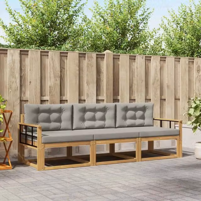 Set di divani da esterno 3 pz Bianco e Grigio Chiaro Poliestere 3386000