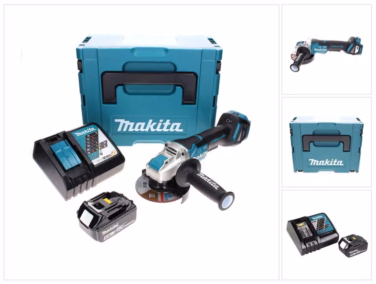 Smerigliatrice angolare a batteria Makita DGA 519 RG1J 18 V 125 mm Brushless X-Lock + 1x batteria da 6,0 Ah + caricabatterie + Makpac