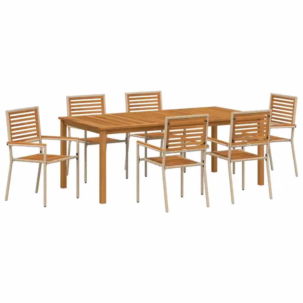 vidaXL Set da Pranzo per Giardino e Terrazzo 7 pz in Legno di Acacia e Polyrattan Beige e Marrone – 2