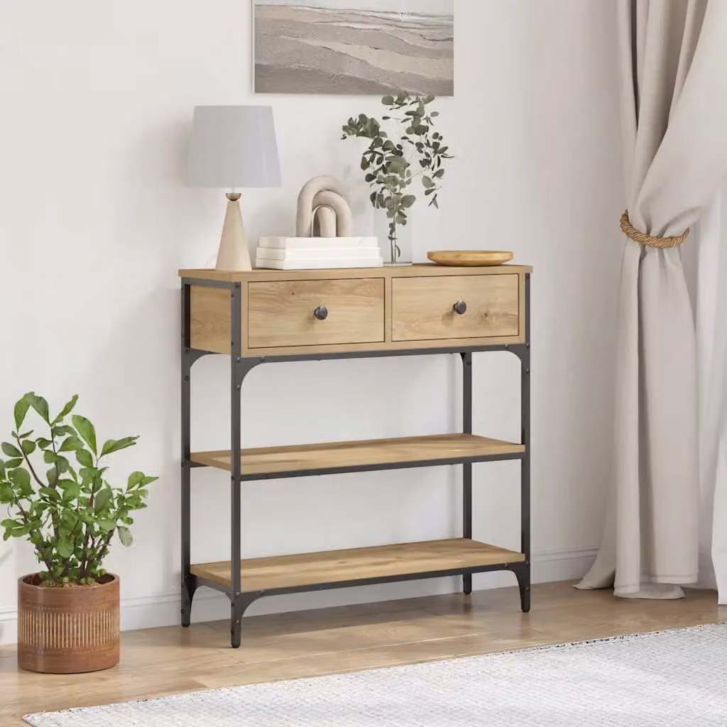 vidaXL Tavolo consolle in stile industriale color rovere, L: 72.5 cm, P: 25 cm, H: 75 cm