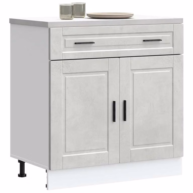 Base da cucina moderna vidaXL Porto Grigio Cemento in legno e MDF con ante a battente e cassetti L/P/H: 46,0 x 25,0 x 81,5 cm