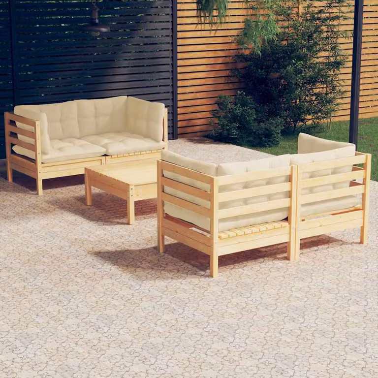 Set Salotto da Giardino vidaXL 5 Pezzi in Legno di Pino con Cuscini Beige