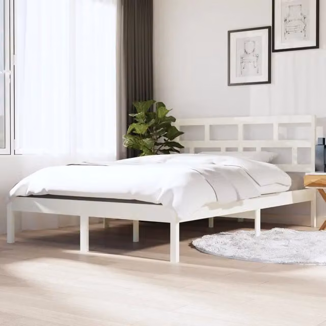 Letto con giroletto in legno massello di pino bianco vidaXL L/P: 140 x 190 cm