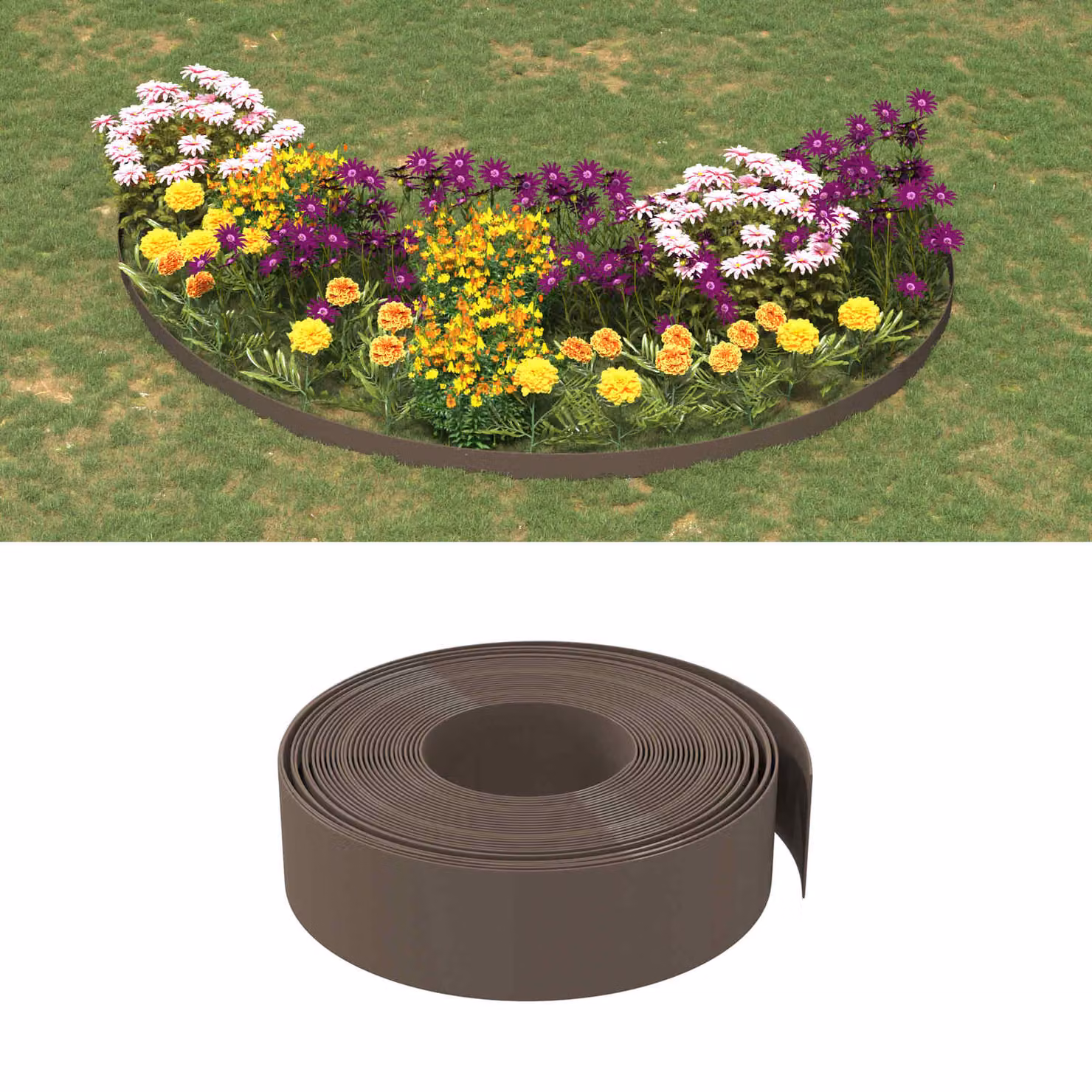Bordura per giardino vidaXL in plastica marrone, Lunghezza: 25 m, Altezza: 15 cm