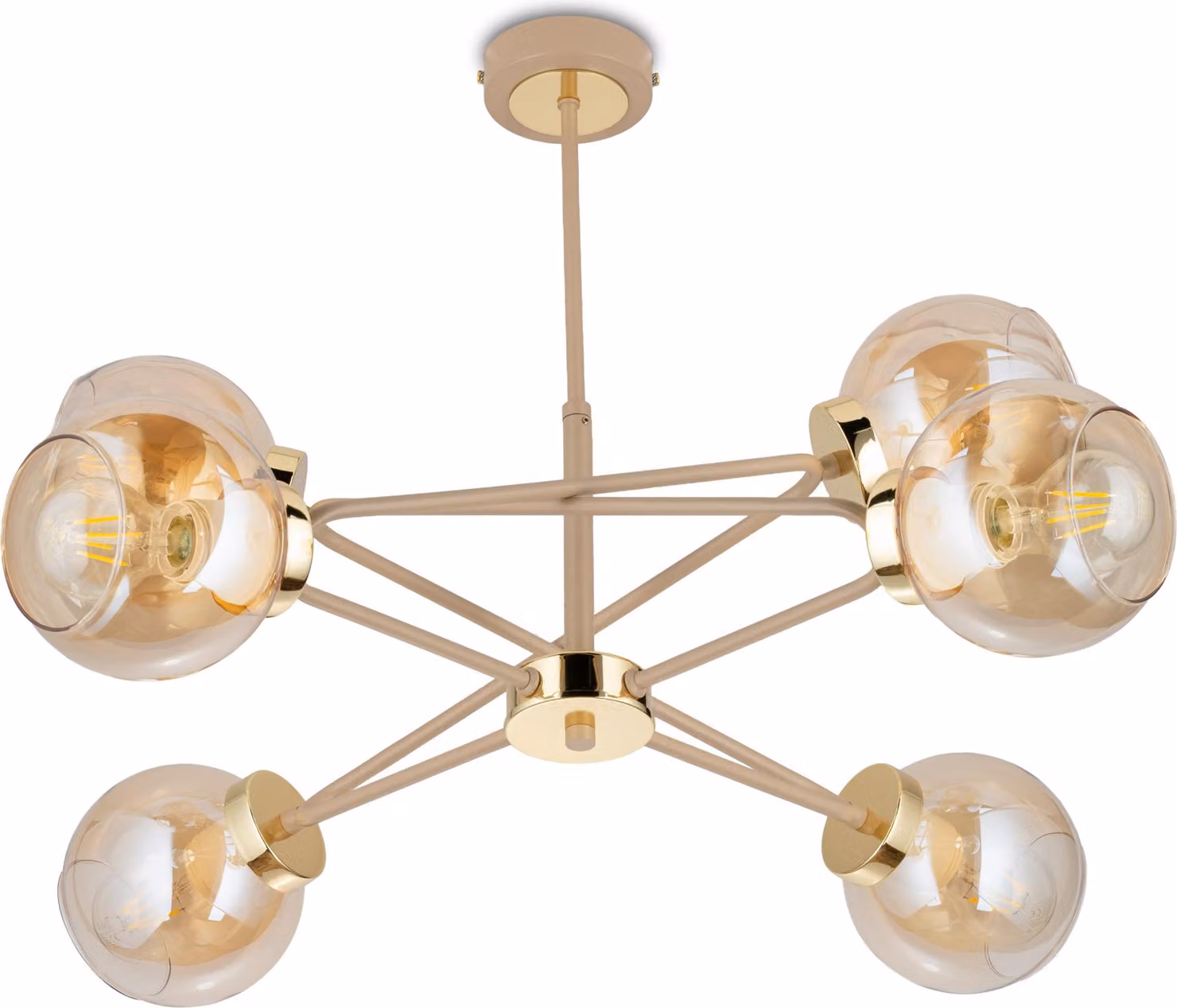 Howhomely | Plafoniera - Cris - 60 Cm - Beige con accenti dorati - Design moderno - 6 luci in vetro
