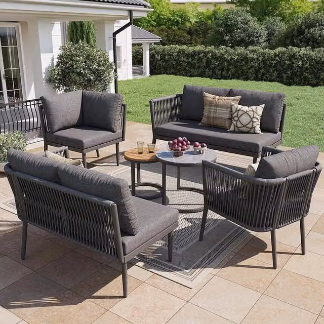 Set da giardino per 5-6 persone - Xylo - Grigio, canap¨¦ angolare modulare, cuscini inclusi