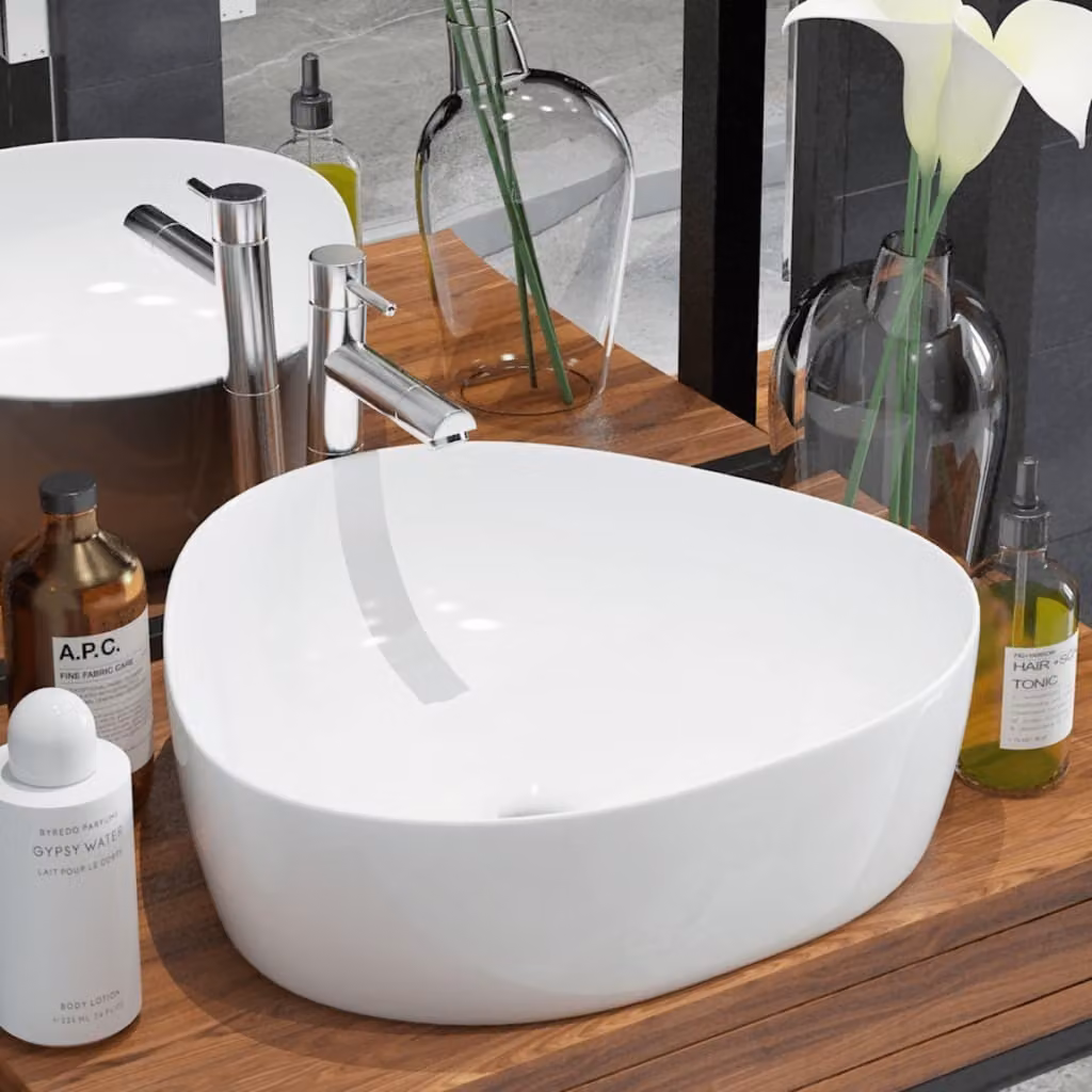 The Living Store Lavabo di forma triangolare in Vetroceramica bianca 50,5 x 41 x 12 cm