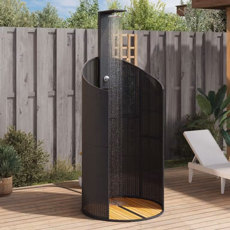 Maison Exclusive - Doccia da giardino nera 100x100x241,5 cm in rattan sintetico e legno di acacia