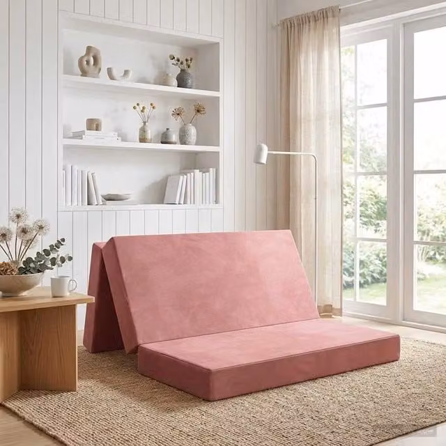 Divano Letto Pieghevole vidaXL in Velluto Rosa con Coperture Rimovibili L: 160 cm, P: 67 cm, H: 45 cm – 1