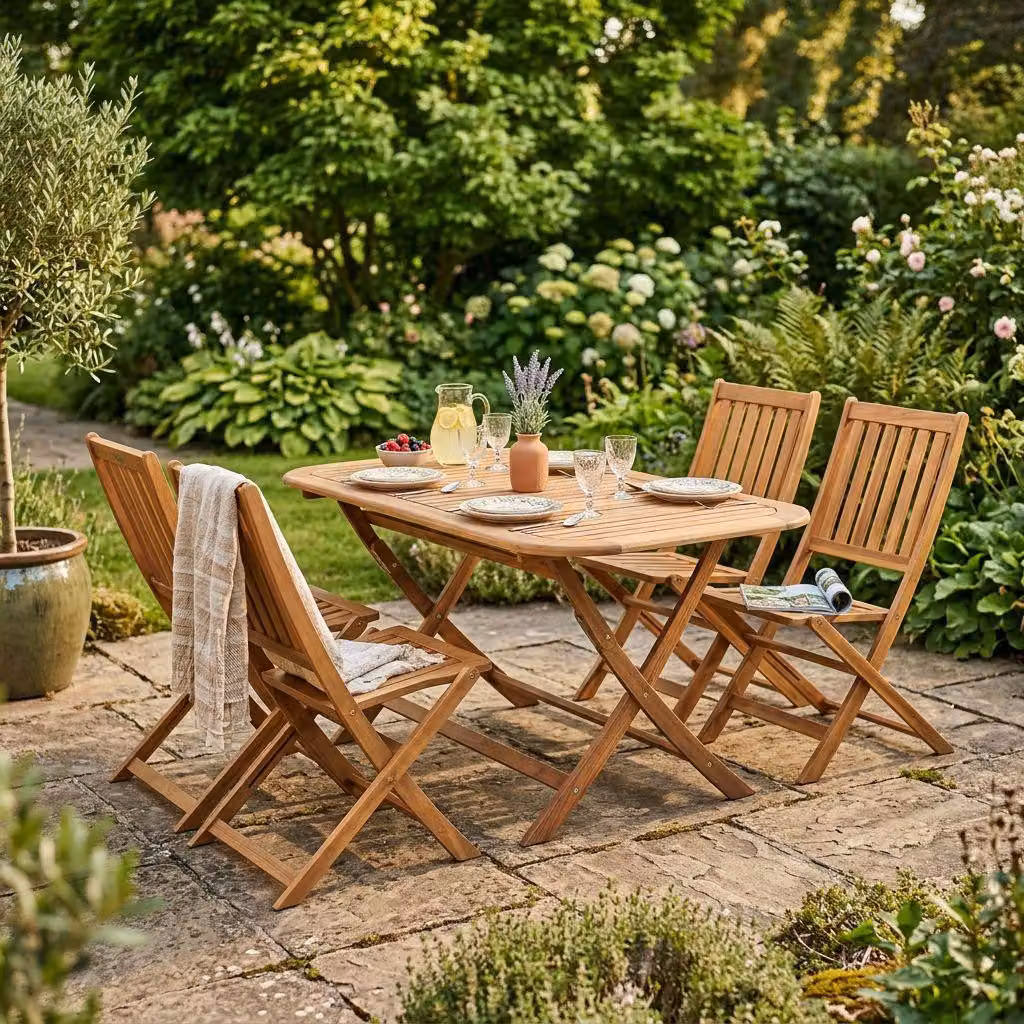 Milani Home - Set Tavolo Giardino Rettangolare Fisso 150x80 Con 4 Sedie In Legno Di Acacia Massiccio Per Esterno - Marrone