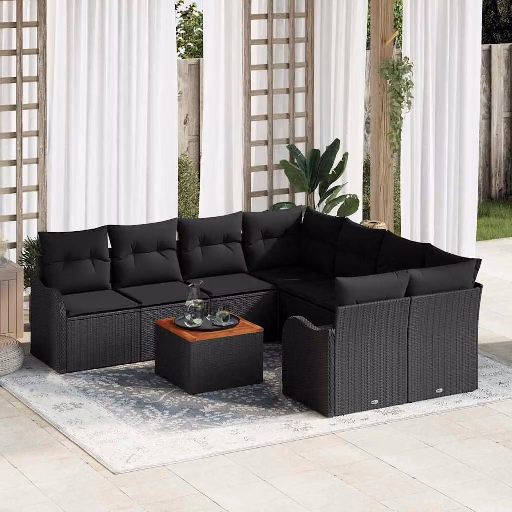 Maison Exclusive - Set da giardino composto da 9 pezzi, divano in rattan sintetico nero