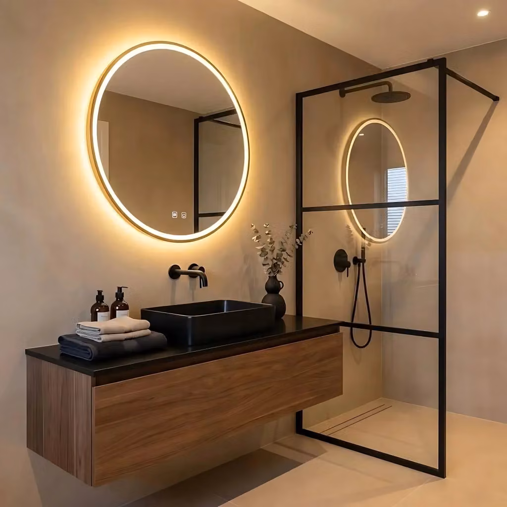 Specchio da parete tondo con luce LED Rea colore oro diametro 50 cm – 2