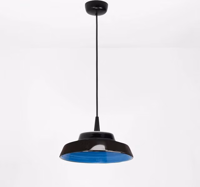 Zafferano Circus Lampada a sospensione in ceramica nera e blu con LED dimmerabile, diametro: 24 cm