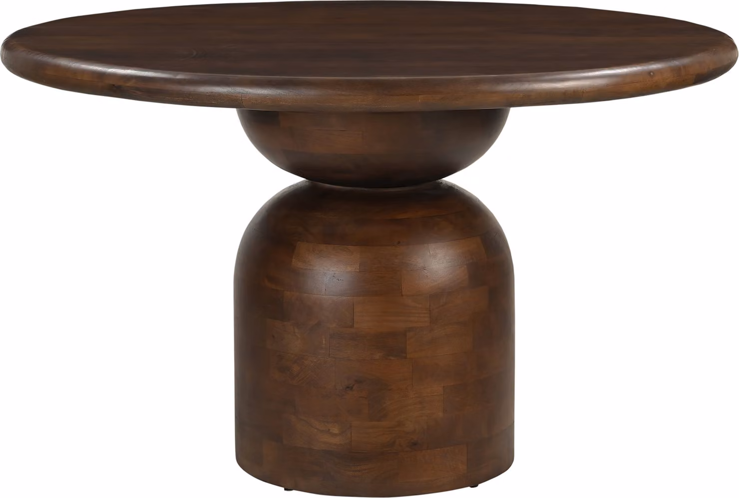 Tavolo da pranzo rotondo SIT, in legno massello di mango, color marrone. Dimensioni: larghezza 130 cm x profondità 130 cm x altezza 76 cm. Codice prodotto: 14732-30. Serie: RONDURA