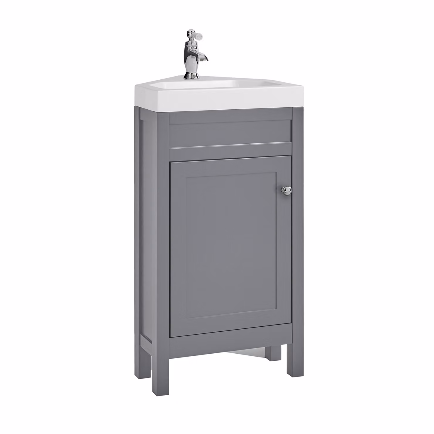 Mobile Bagno Angolare Grigio Chiaro da 450mm con Lavabo e Maniglia Classica Rotonda Cromata - Warwick