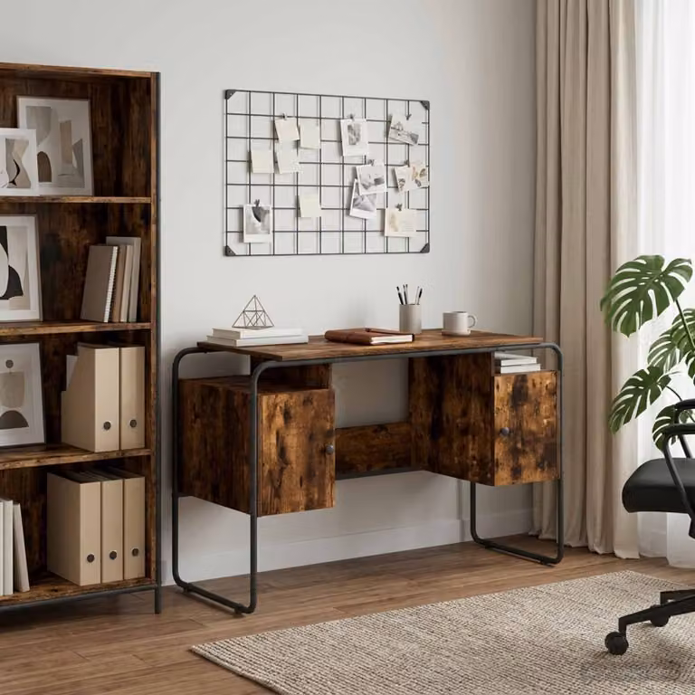 Scrivania moderna vidaXL con spazio di archiviazione e doppio piedistallo, colore marrone, L: 120 cm, P: 60 cm, H: 75,5 cm