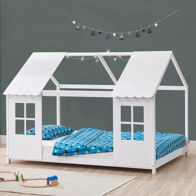 Letto per cameretta a forma di casetta en.casa in legno di pino laccato bianco L/P: 200 x 90 cm, H: 207 cm – 1